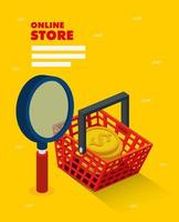 online store with basket shopping and icons vector