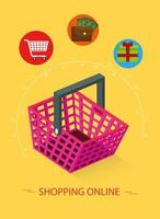 online store with basket shopping and icons vector