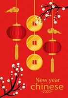 happy new year chinese 2020 with lanterns hanging vector