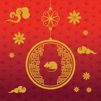 happy new year chinese with rat and decoration vector