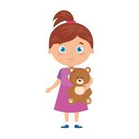 girl hugging teddy stuffed bear on white background vector