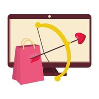 arch cupid with bag shopping and computer isolated icon vector