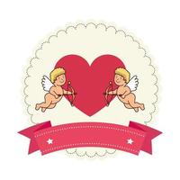 cupids with heart and ribbon isolated icon vector