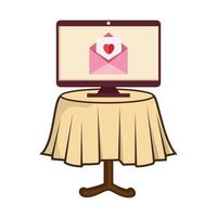 computer and envelope with heart isolated icon vector