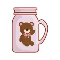 Taza con lindo oso de peluche icono aislado vector