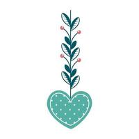 cute heart hanging of branch and leafs vector