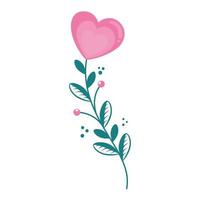 cute flower in shape heart with branch and leafs vector