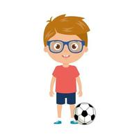 cute boy playing with soccer ball on white background