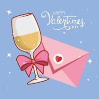 happy valentines day card with envelope and cup drink vector
