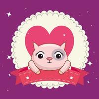 cute cat with heart and ribbon vector