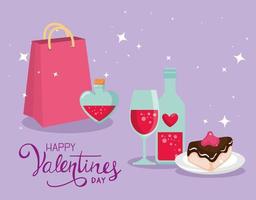 happy valentines day card with bag shopping and icons vector