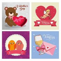 conjunto de tarjetas de feliz día de san valentín con decoración vector