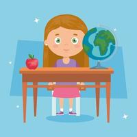cute little girl with wooden desk vector