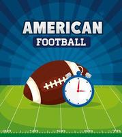cartel de fútbol americano con balón y cronómetro. vector