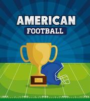 cartel de fútbol americano con trofeo y casco. vector