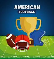 Cartel de fútbol americano con trofeo e iconos. vector