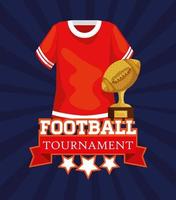 Cartel del torneo de fútbol americano con camiseta y trofeo. vector