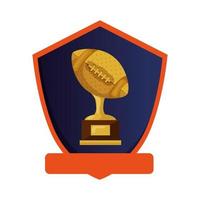 Trofeo de fútbol americano de bola en escudo icono aislado vector