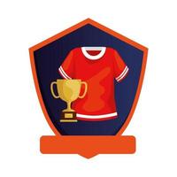 Camiseta de fútbol americano con trofeo en escudo icono aislado vector