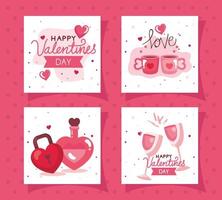 set cards of happy valentines day with decoration vector