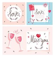 Establecer tarjetas de feliz día de San Valentín con decoración vector