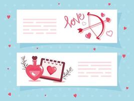 Establecer tarjetas de feliz día de San Valentín con decoración vector