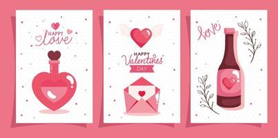 Establecer tarjetas de feliz día de San Valentín con decoración vector