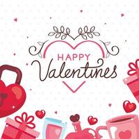 happy valentines day card with icons decoration vector