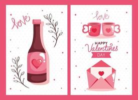 set cards of happy valentines day with decoration vector