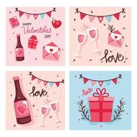 Establecer tarjetas de feliz día de San Valentín con decoración vector