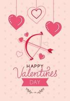 feliz dia de san valentin tarjeta con arco cupido y decoracion vector