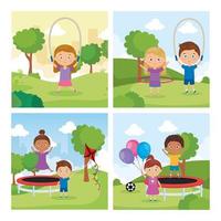 set scenes of little children in park landscape vector