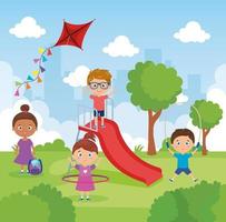 little group children playing in park landscape vector