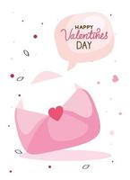 feliz dia de san valentin tarjeta con sobre y decoracion vector