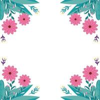 frame of flowers natural with leafs isolated icon vector