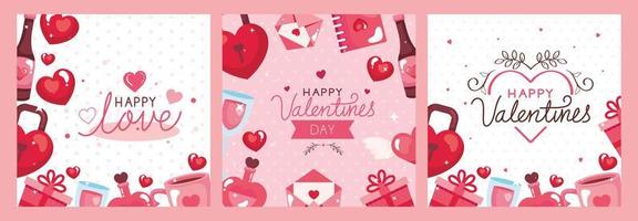 set cards of happy valentines day with decoration vector