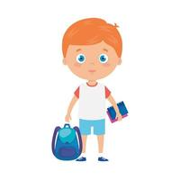 cute little boy with school bag vector