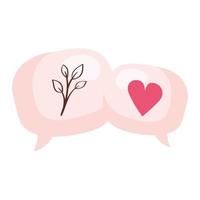 speech bubbles with leafs and heart vector