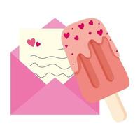 Sobre correo con helado en palo icono aislado vector