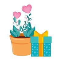 gift box with flowers in pot plant vector