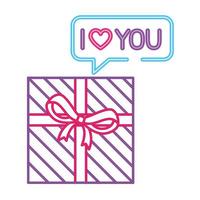 gift box with ribbon in neon light on white background vector