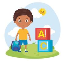 student boy with school suitcase, back to school vector