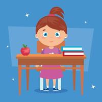 student girl sitting in school desk, back to school vector