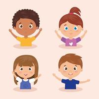 set of children smiling with his hands up vector