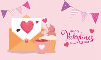 happy valentines day with envelope and decoration vector