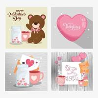 set cards happy valentines day with decoration vector