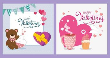 set cards happy valentines day with decoration vector