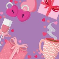 cup champagne with set icons for san valentines day vector