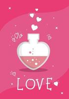 fragrance with heart bottle and love lettering isolated icon vector