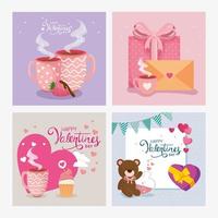 set cards happy valentines day with decoration vector